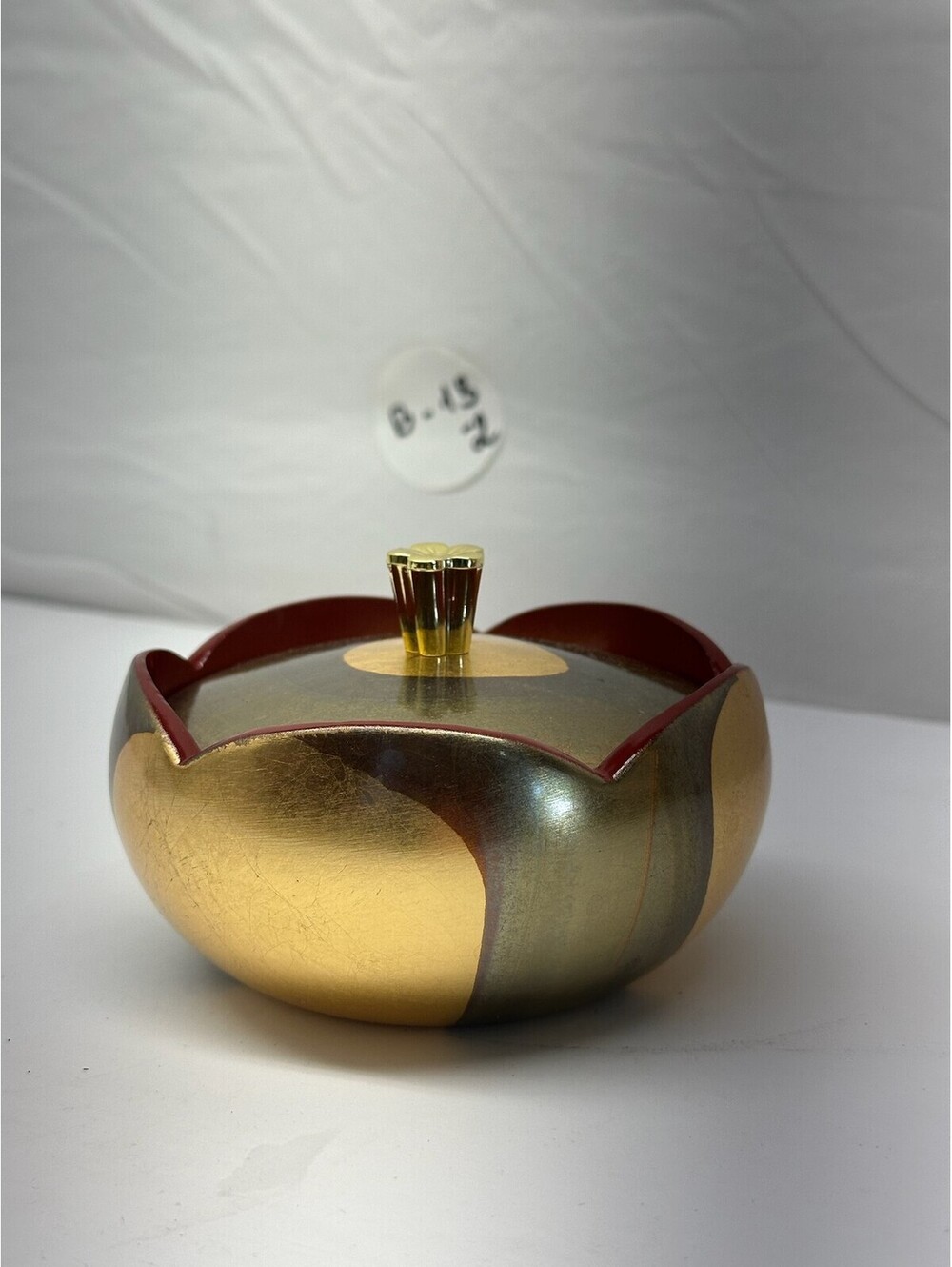 Vintage Japanese Style Lacquerware Lidded Bowl Gold & Red Flower Finial B-13-2